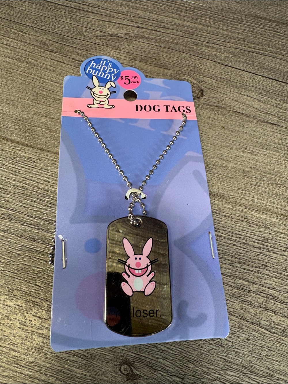 "HI LOSER" Happy Bunny Dog Tag Necklace